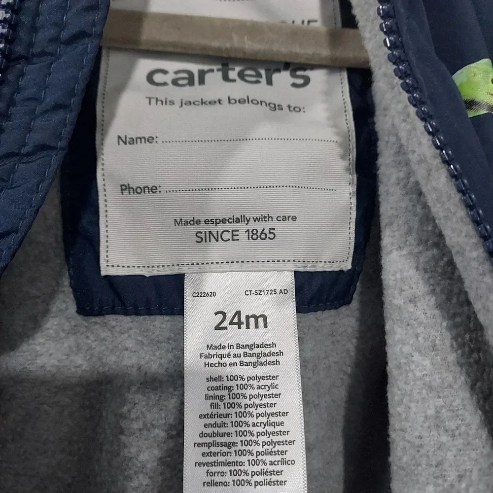 Carter's Baby Boy Dino Print Design Mid-weight Jacket in Size 24 Months